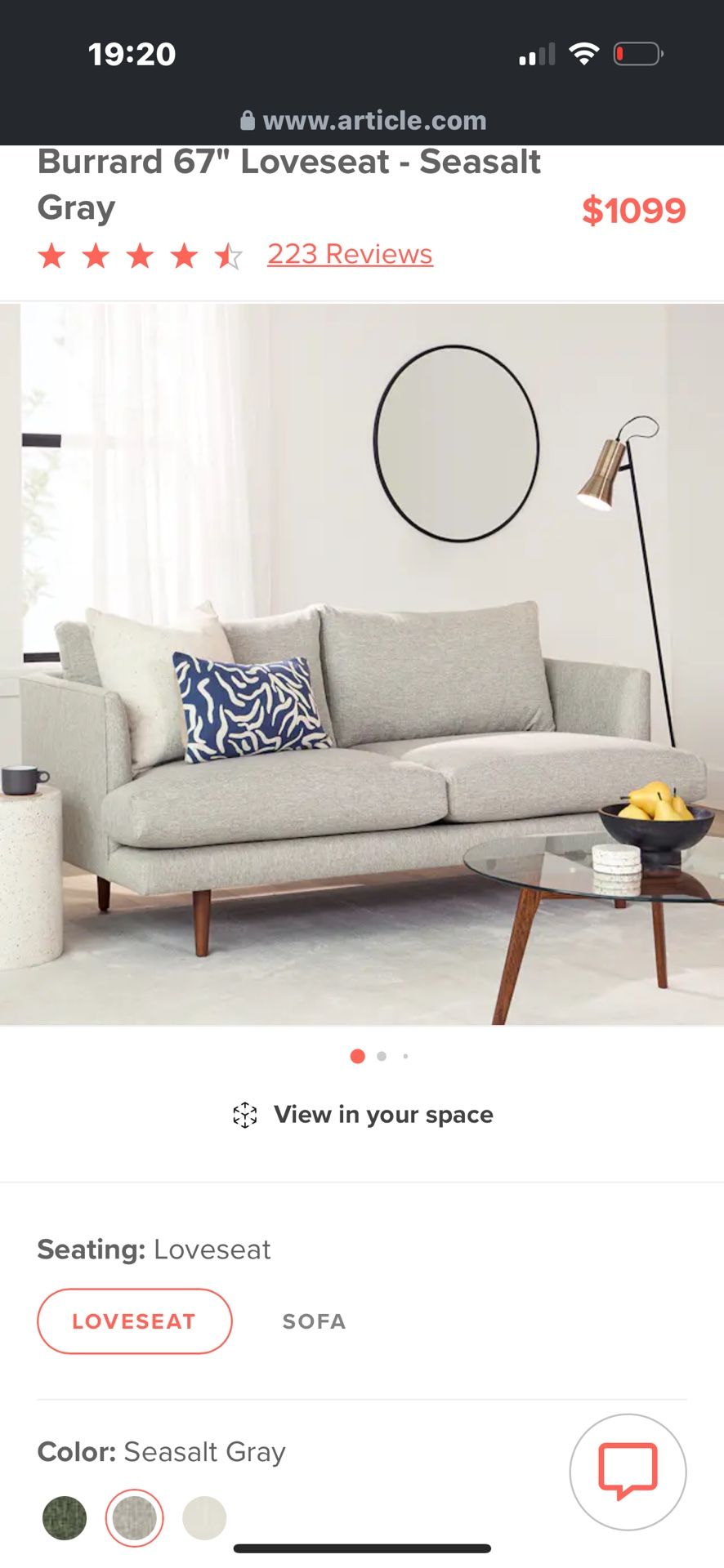 Burrard Grey Love Seat