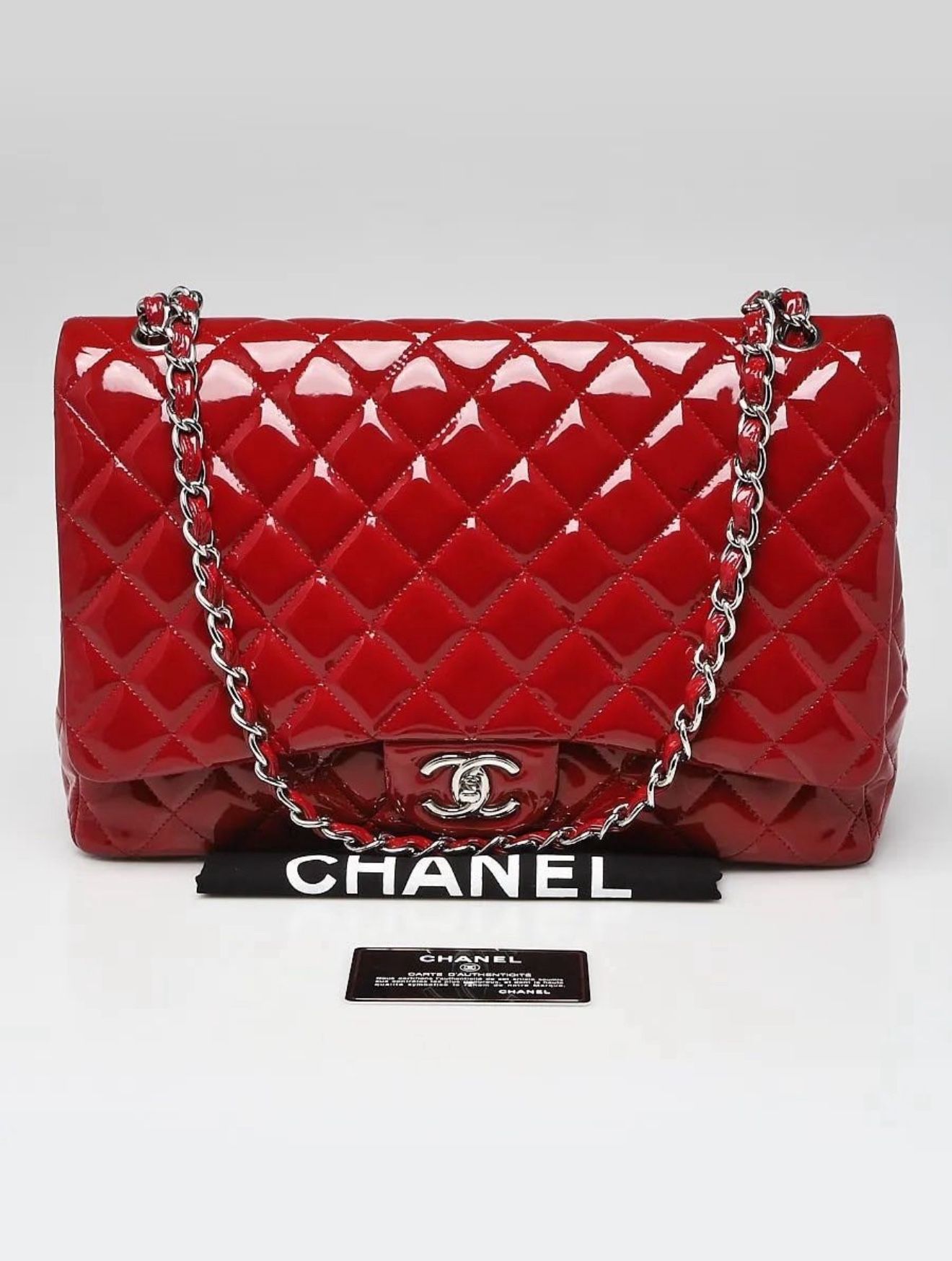 Chanel Classic Flap Maxi – Red Patent Leather – Silver Hardware