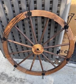30” Wooden Wagon Wheel with Hooks