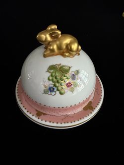 Vintage Authentic Limoges France Hand-Painted Porcelain Covered Bunny Dish