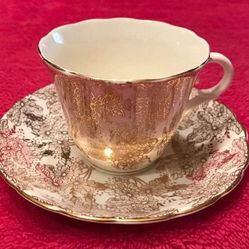 Vintage Colclough England Bone China Cup Saucer Set Chintz Gold Floral FLAWLESS!