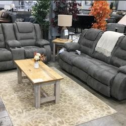 McCade Cobblestone Reclining Living Room Set, Gray Sofa And Loveseat,  Brand New, Have Delivery 