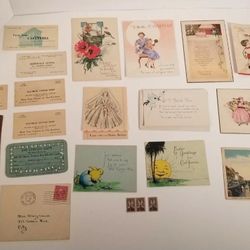 LOT OF VINTAGE ANTIQUE POSTCARDS BUSINESS CARDS AND INVITATIONS 