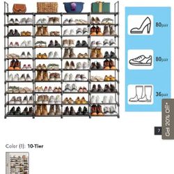 10-Tier Shoe Rack-Tiered Storage for Sneakers, Heels, Flats, Accessories, and More-Space Saving Organization