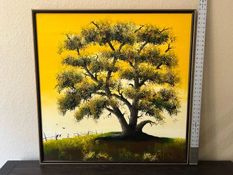 Riles Yellow Sunset Tree Oil On Canvas 37” x 37”