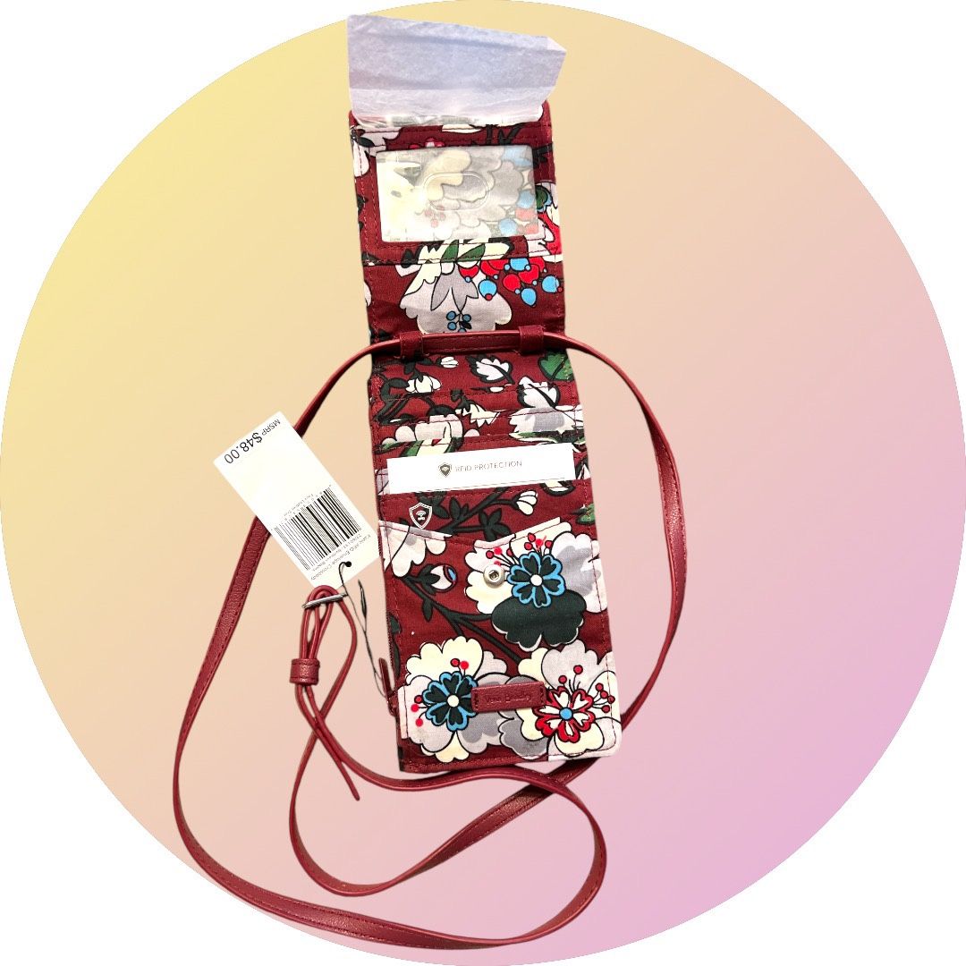 NWT) Vera Bradley Iconic RFID Envelope Crossbody Bordeaux Blooms 23760-L93