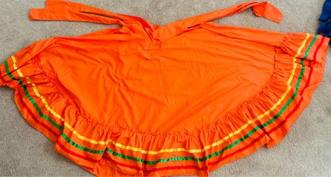 Orange Folklórico Dance Skirt with Ribbon Trim