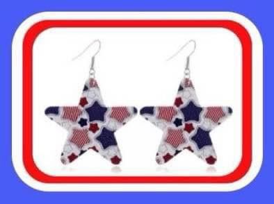 Bundle Deal Cute Festive Patriotic Star Dangle Earrings x2 4th Of July