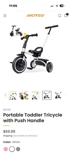 NEW RIDYEE Foldable Toddler Tricycle (Model RDT02-White).