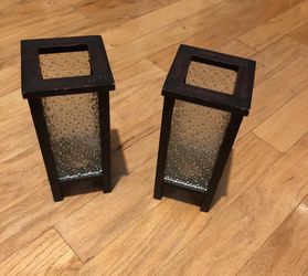 Set of candle holders glass stand 9 inches tall dark brown wood