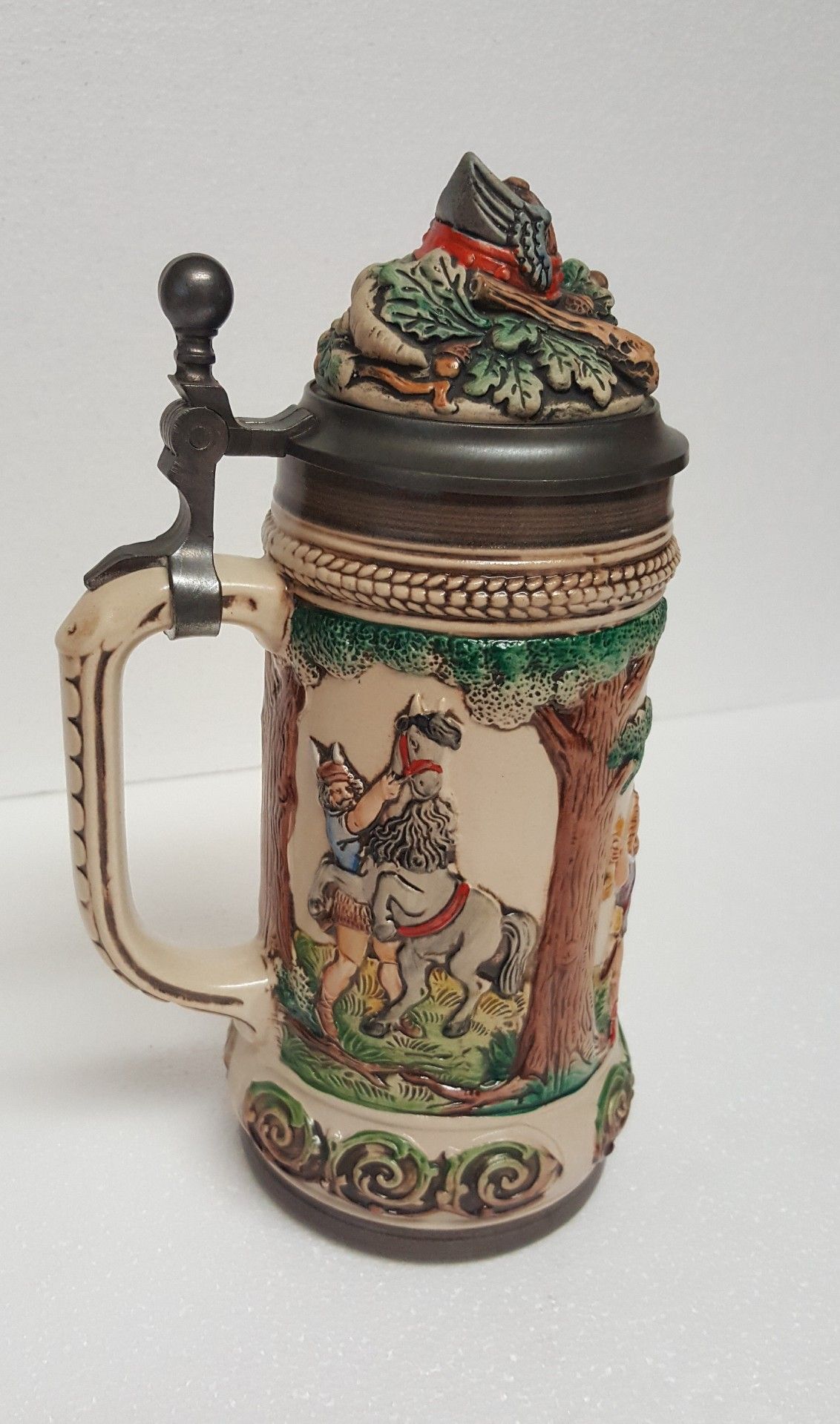Vintage Gerz (Gerzit) Beer Stein Handarbeit Viking Helmet on Lid