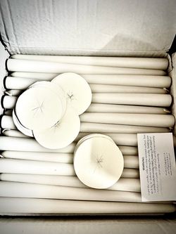 White Taper Candles Bulk Lot 30pack with paper drip tray
