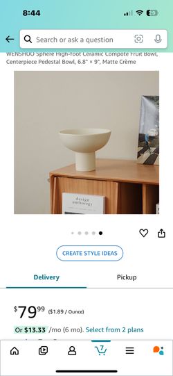 WENSHUO Sphere High-foot Ceramic Compote Fruit Bowl, Centerpiece Pedestal Bowl, 6.8" × 9", Matte Crème