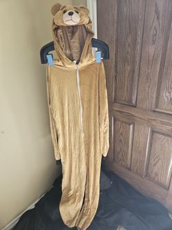Teddy Bear Onesie Costume – Adult L/XL, Hooded Zip-Up