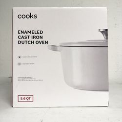 NEW - White Cast Iron Dutch Oven With Lid 5.6QT