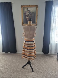 Sleeveless Dress with Fringe Striped Skirt