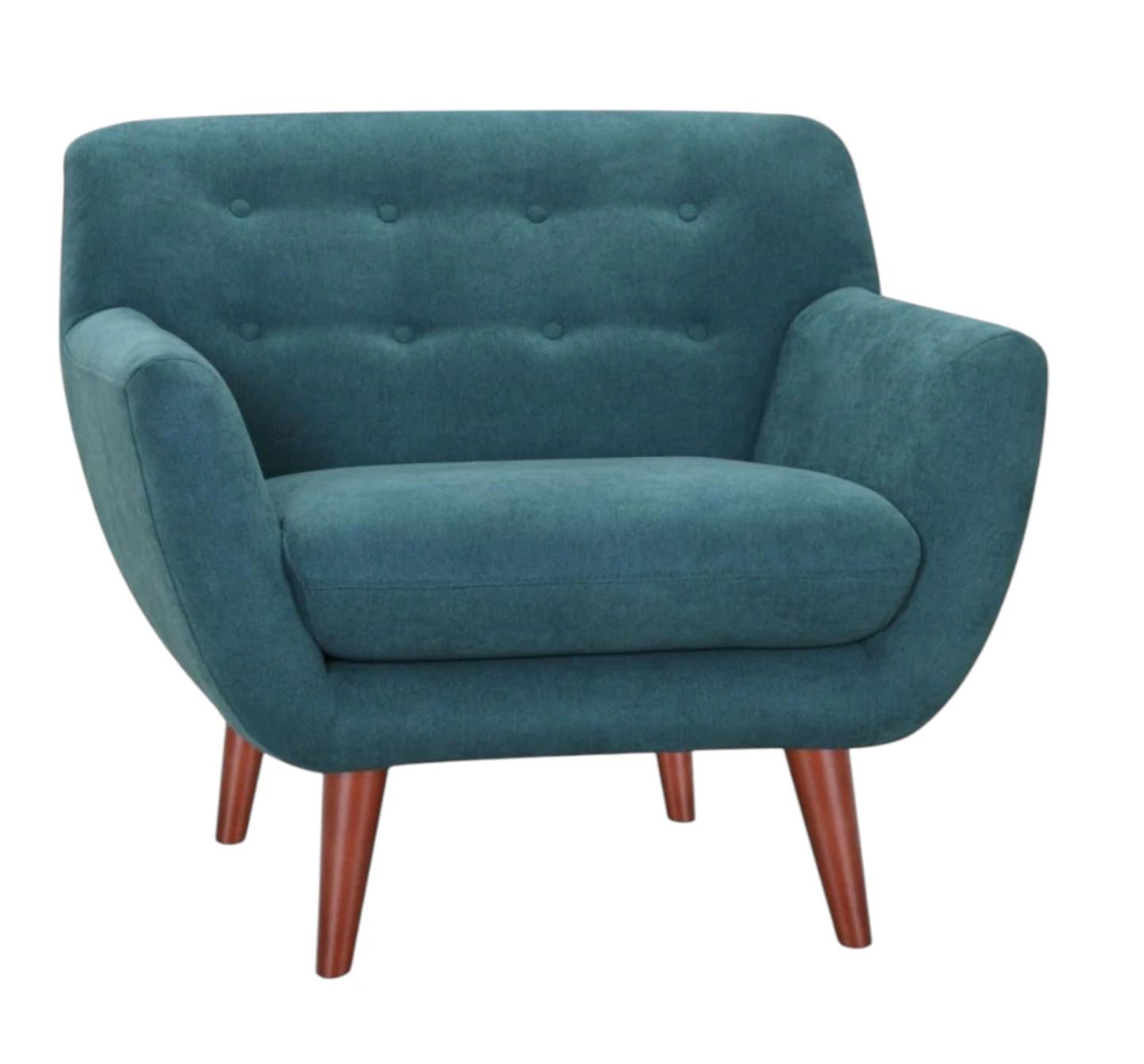 World Market Maya Tufted Upholstered Chair – Mid-Century Modern Accent Chair with Walnut Legs, Blue Teal Fabric