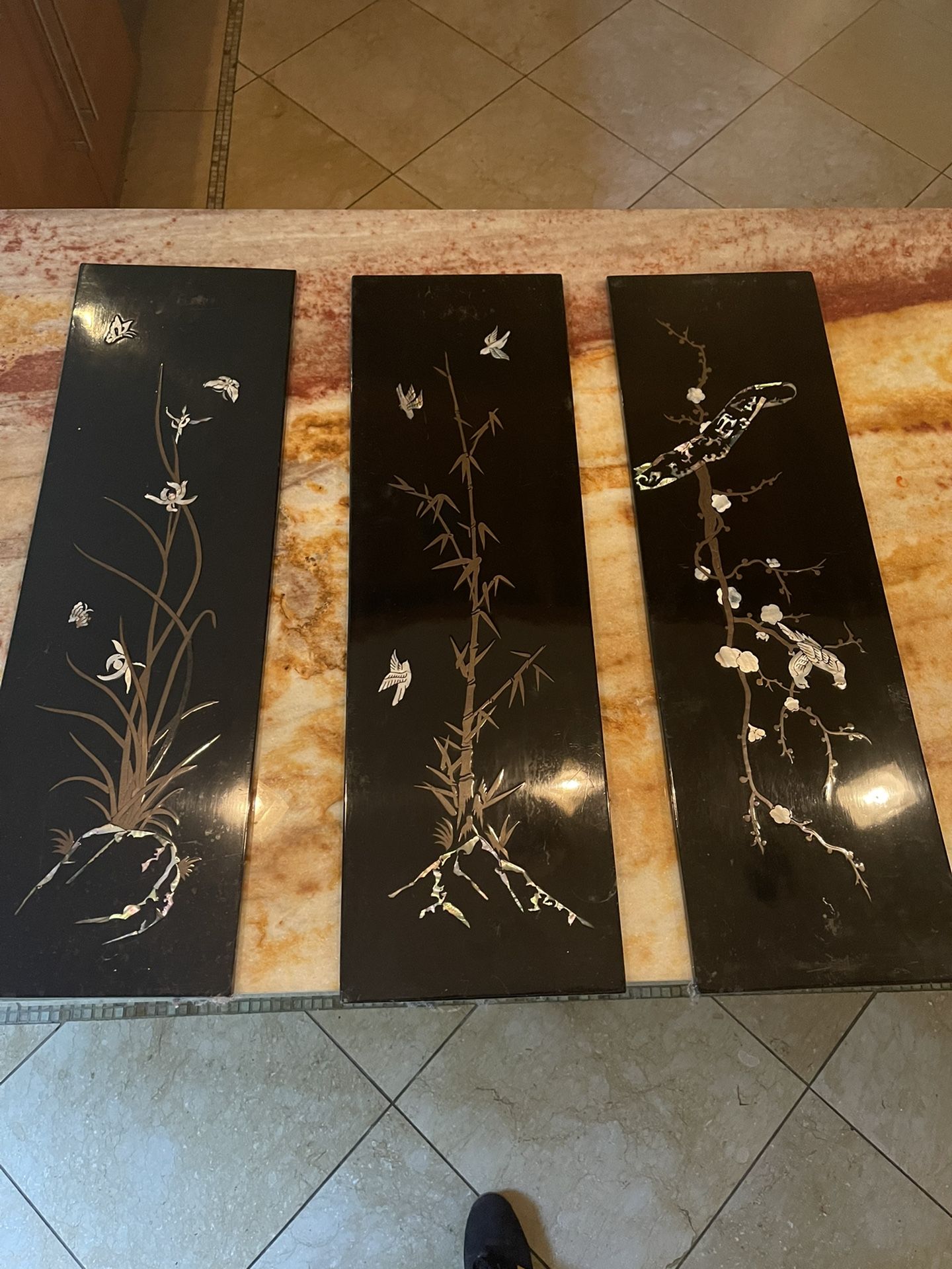 Asian Style Art Triptych Mother of Pearl