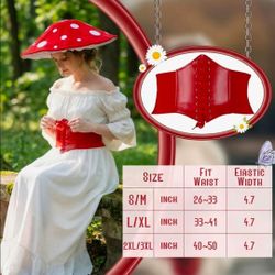 3 Pcs Renaissance Mushroom Costume Set
Woman Renaissance Victorian Fairy Retro Dress, Mushroom Hat, Lace-up Corset Waist Belt, Halloween Medieval Cosp