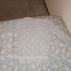 Threads for thought white and gray shirt