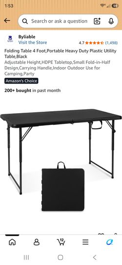 Foldable black table 4ft heavy duty