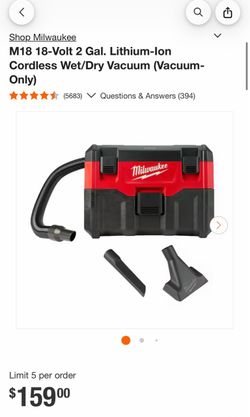Milwaukee M18 Cordless Wet/Dry Vacuum