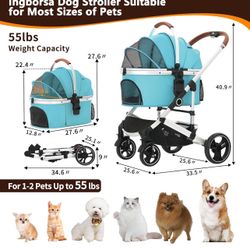 Pet Stroller 3 in 1 Folding Lightweight Dog Stroller with Detachable Carrier & Storage Basket, Premium 4 Wheels Travel Stroller for Puppies, Doggies, 