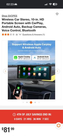 Wireless Car Stereo, 10-in. HD Portable Screen with CarPlay, Android Auto, Backup Cameras, Voice Control, Bluetooth
