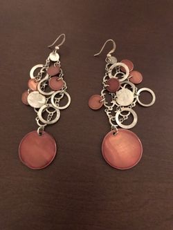 Silver and brown dangly earrings