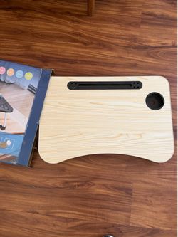 Lap desk with cup holder, storage and media slots. $20