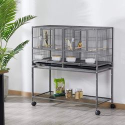High Stackable Divided Breeder Breeding Parakeet Bird Cage with Rolling Stand, Black