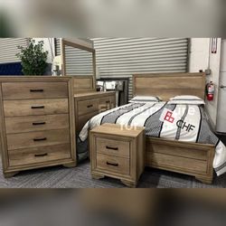 Wooden 4 Pc Queen/California king or king bedroom set (Includes bed frame , Dresser with mirror and one nightstand )