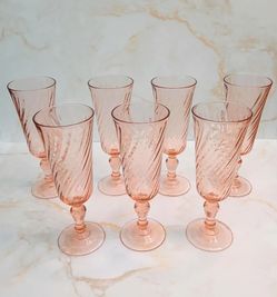 Set of  7 Arcoroc Luminarc Rosaline Pink Champagne Glasses 