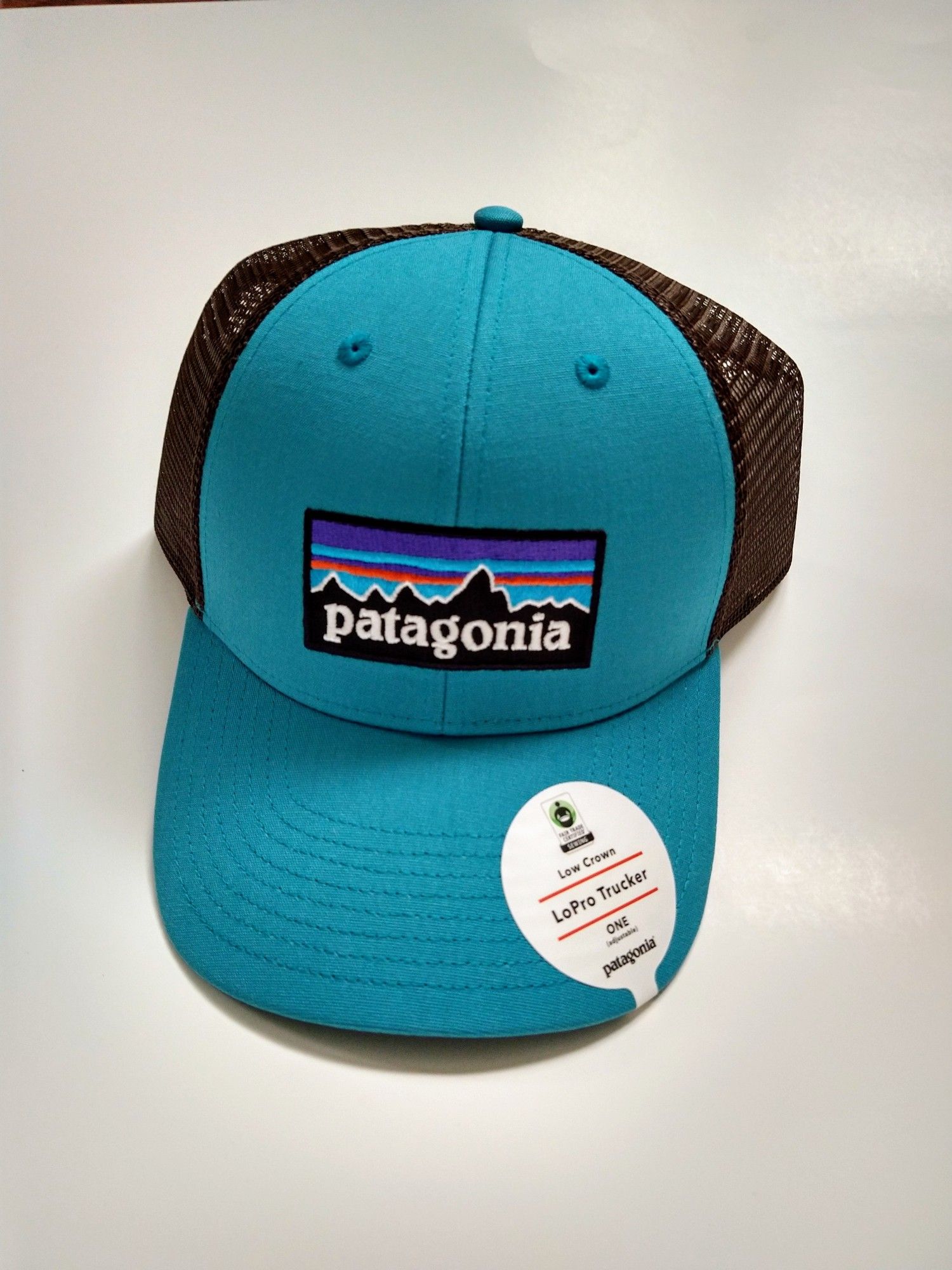 Patagonia p-6 logo Lopro Adjustable Snap Trucker Hat Mesh Back Mako Blue