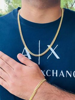 6MM X 24 inches Cuban Set 14K Gold Plated Doesn't Loses Color