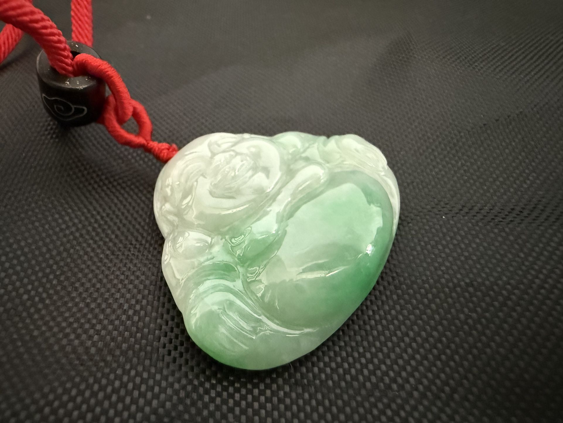 Authentic Untreated Green Jade Laughing Buddha Pendant with Certification