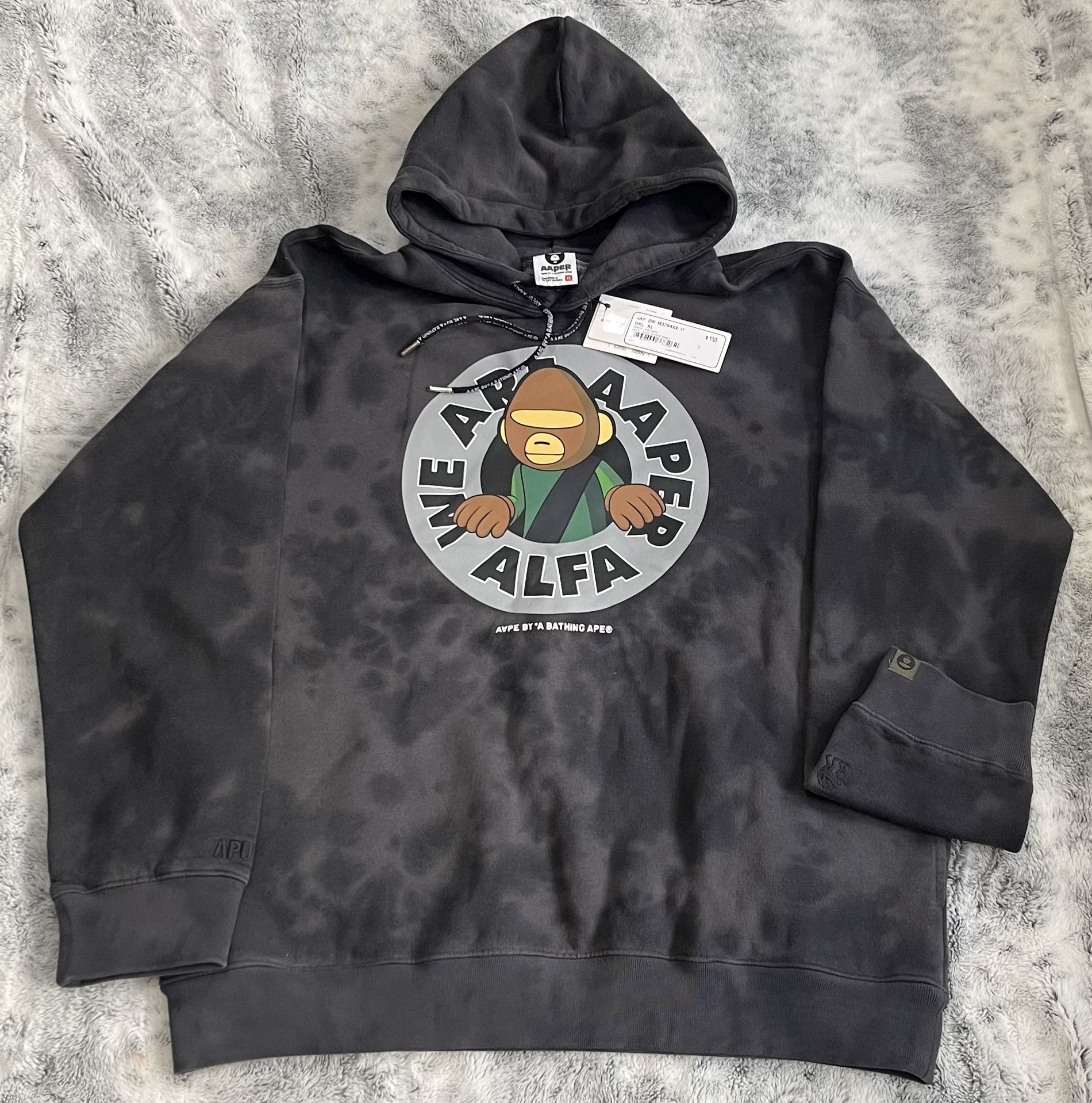 Size XL - Men’s Aape by *A Bathing Ape Black Wash Gel Print Hoodie M3794XXH-NWT
