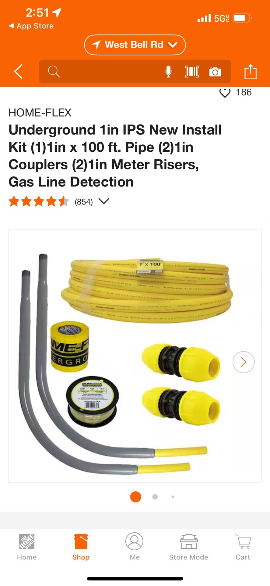 Underground 1in IPS New Install Kit (1)1in x 100 ft. Pipe (2)1in Couplers (2)1in Meter Risers, Gas Line Detection
