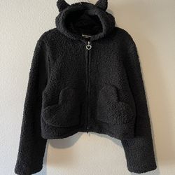 Balenciaga Softwear Heart Zip-Up Sherpa Fleece Cropped Hoodie  