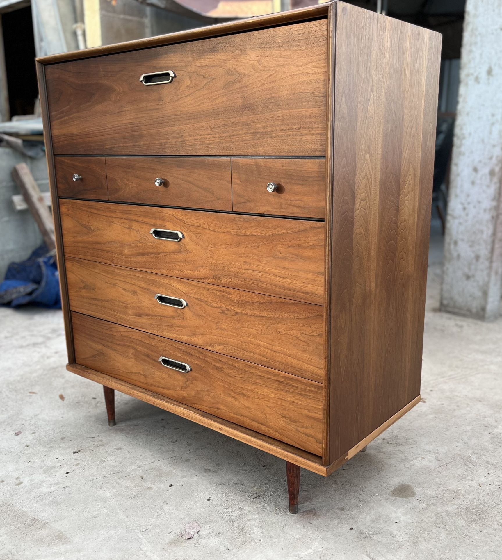 Beautiful Walnut Mid Mod Tall boy Dresser By BP John