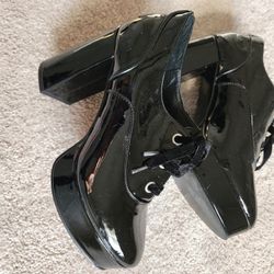 Patent Wedge Tie Up Shoes