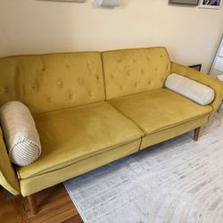 Mustard Yellow Velvet Convertible Futon Sofa