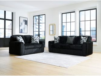 Midnight-Madness Onyx Corduroy Sofa and Loveseat Living Room Set