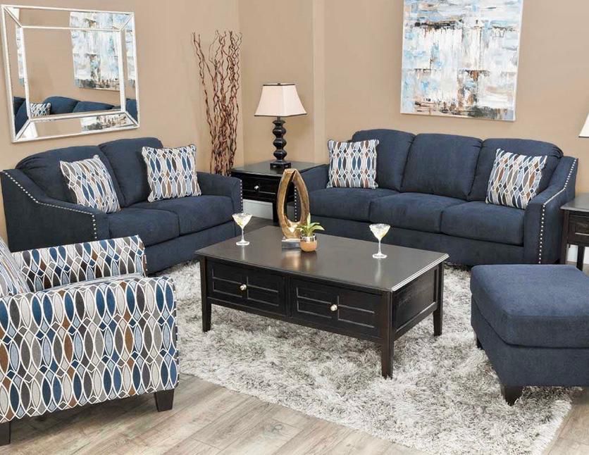 ❤️Only $50 Down Payment with Financing Approval! All Brand New Never Used Still in Box Ashley Sofa and Loveseat in Ink Blue Fabric with Beautiful Nai