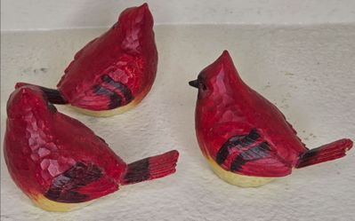 Set of 3 Red Cardinal Bird Figurines - Resin Decor