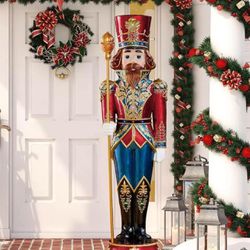 6ft (1.8m) Grand Resin Indoor / Outdoor Christmas Nutcracker with 25 LED Lights & Sounds, New