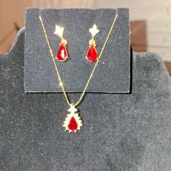 Ruby Red Necklace And Earring Set