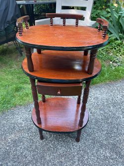 Vintage Wooden french colonial style Etageren/retro table with shelves/Vintage wooden phone stand/Vintage plant 🪴seand /side table