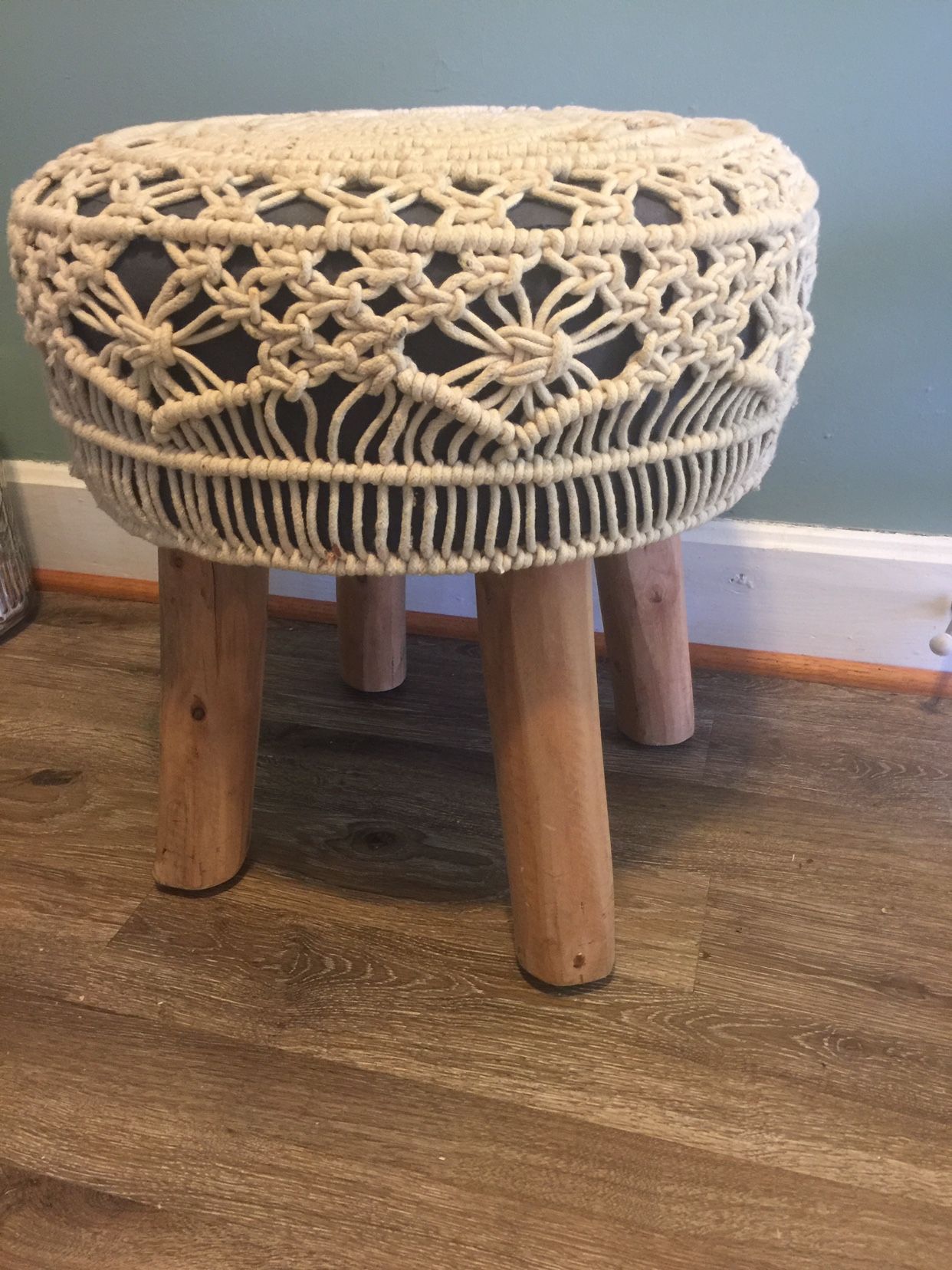 Macrame Covered Natural Cotton & Wood Chair/Table 