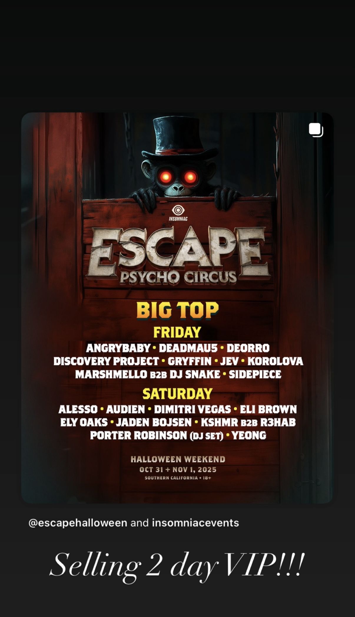 Escape VIP 2 Day Pass For Sale !!!
